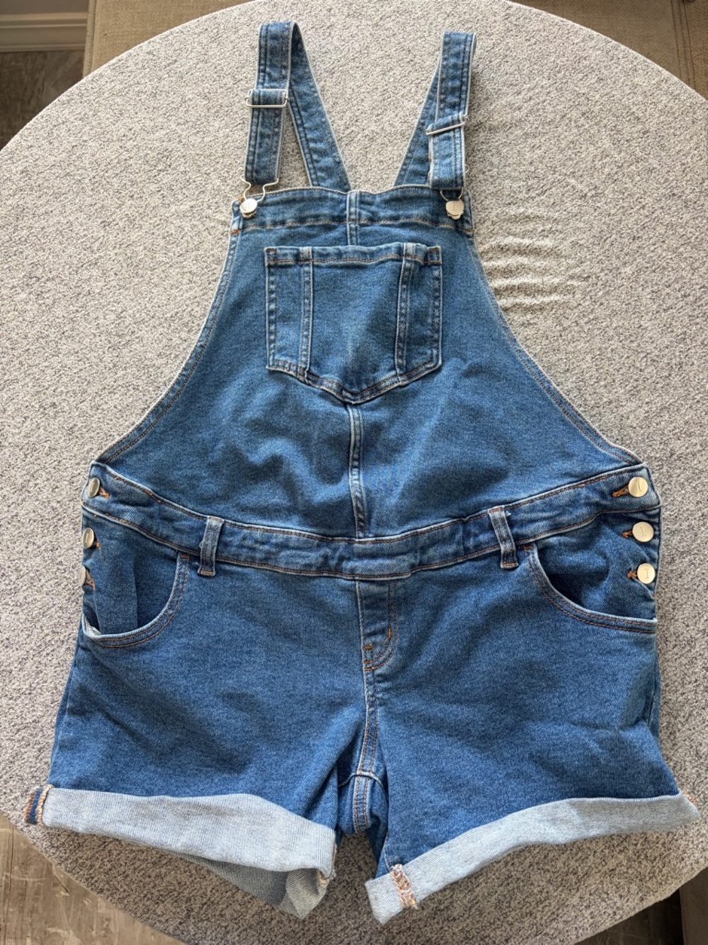 Women Denim Blue Maternity Short Overalls